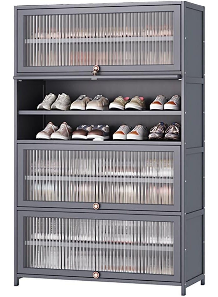 Forthcan Shoe Rack Cabinet, Large Capacity Shoe Storage Organizer, Space-Saving Entryway & Hallway Shoe Shelf, Modern Design, Easy Assembly (80 × 32 × 140 cm, Grey) - Image 1
